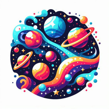 Cartoon planets and stars in space. Vector illustration for your designのイラスト素材