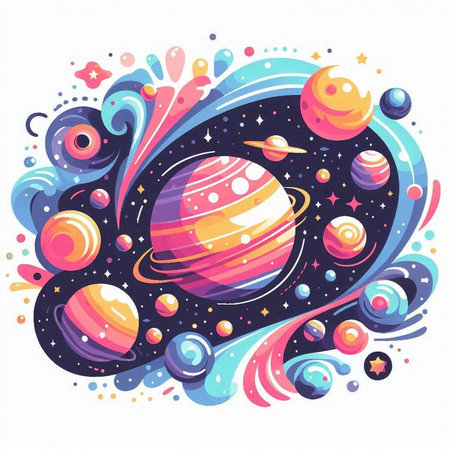 Space background with planets, stars and comets. Vector illustration.のイラスト素材