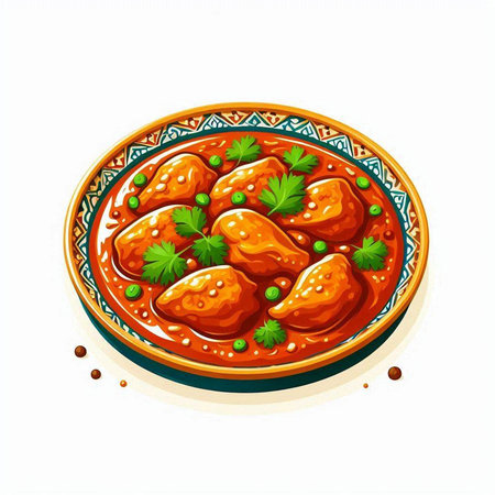 Indian chicken tikka masala in bowl. Vector illustration.のイラスト素材