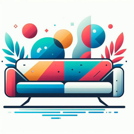 Sofa in the modern style. Colorful vector illustration.のイラスト素材