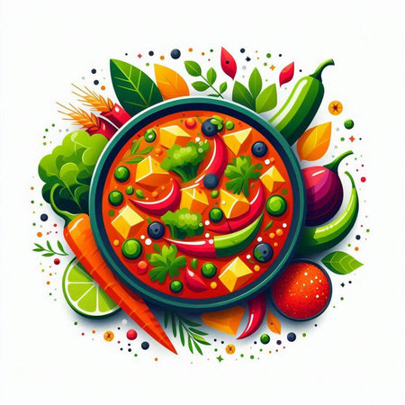 Vegetable salad with olives and tomato. Vector illustration.のイラスト素材