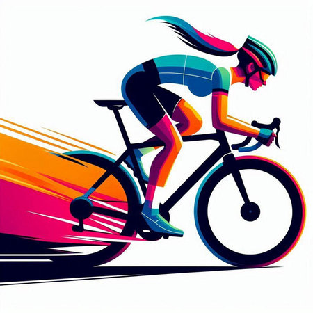 Cyclist woman riding bicycle vector illustration. Sport and healthy lifestyle concept.のイラスト素材
