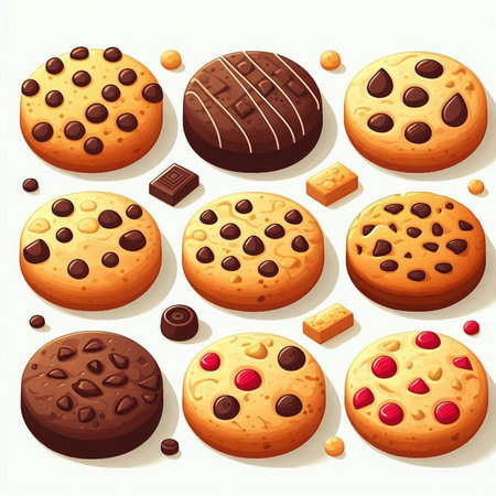 Chocolate chip cookies set on white background. Vector illustration, eps 10のイラスト素材