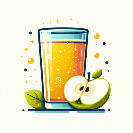 Apple juice in a glass with slices of apple. Vector illustration.のイラスト素材