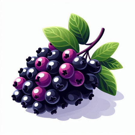 Black currant with leaves isolated on white background. Vector illustration.のイラスト素材
