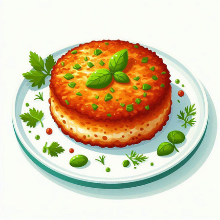 Illustration of a piece of meat pie with herbs on a plateのイラスト素材