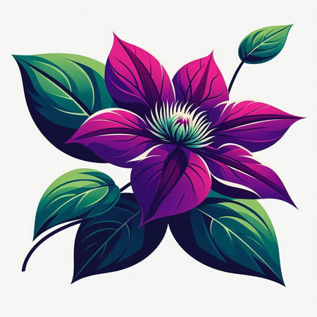 Beautiful floral background with purple clematis flowers. Vector illustration.のイラスト素材