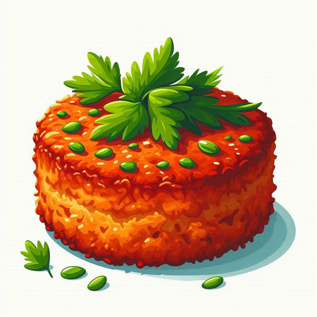 Illustration of a delicious carrot cake with parsley on a white backgroundのイラスト素材