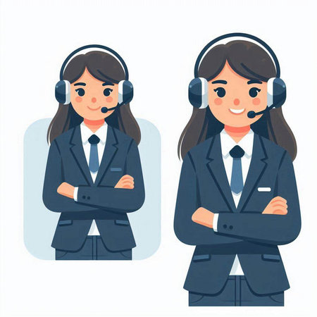 Call center operator with headset. Vector illustration in a flat style.のイラスト素材