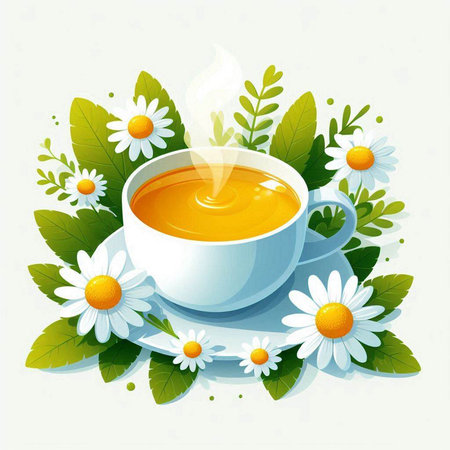 Cup of tea with chamomile on a white background.のイラスト素材