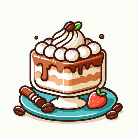 Illustration of a tiramisu cake on a white background.のイラスト素材