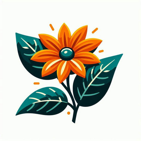 Orange flower with green leaves isolated on white background. Vector illustration.のイラスト素材