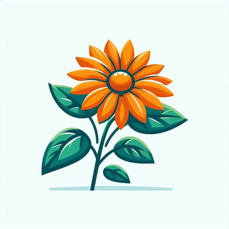 Orange flower with green leaves. Flat vector illustration isolated on white background.のイラスト素材