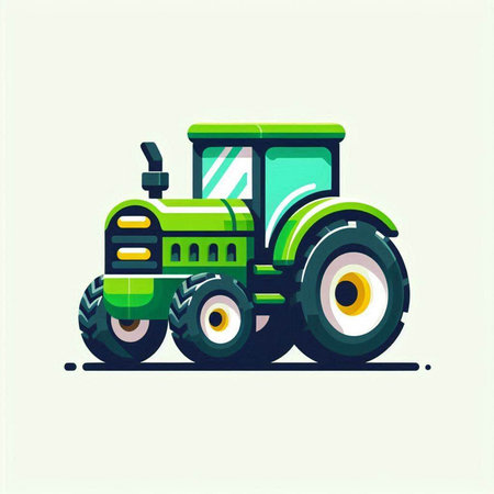 Tractor vector icon, flat illustration of green tractor on white backgroundのイラスト素材