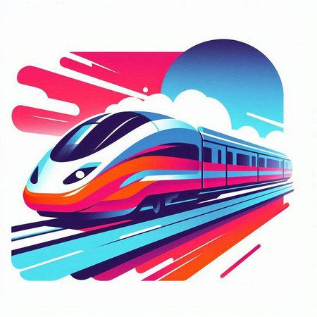 High-speed train on the background of the sky. Vector illustrationのイラスト素材