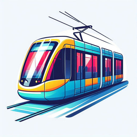 Modern electric tram on a white background. Vector illustration in cartoon style.のイラスト素材