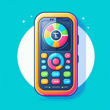 Colorful TV remote control on blue background. Vector illustration in flat styleのイラスト素材