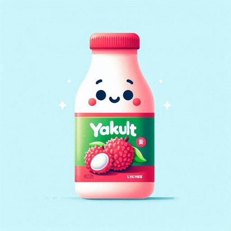 Lychee milk bottle with cute cartoon character, vector illustration.のイラスト素材