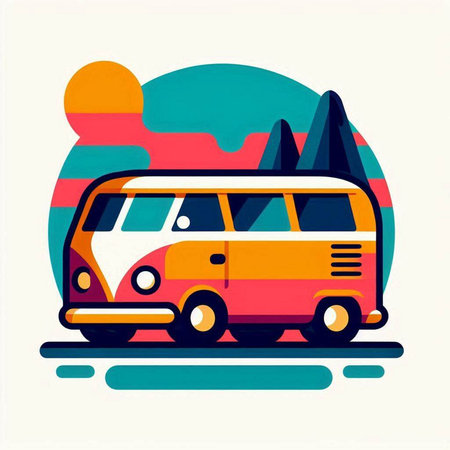 Vintage retro bus on the road. Vector illustration in flat styleのイラスト素材