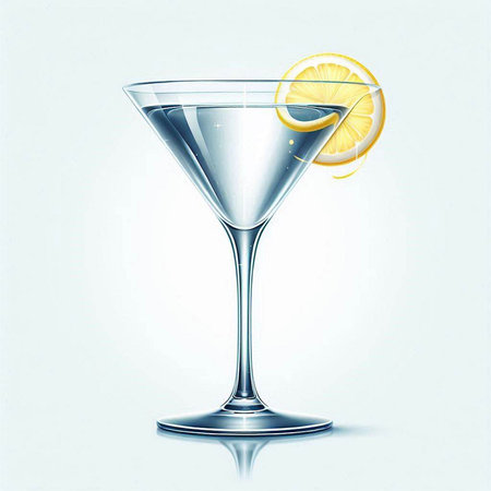 Cocktail in martini glass with lemon slice on blue backgroundのイラスト素材