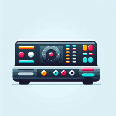 Retro audio player with buttons. Vector illustration in flat style.のイラスト素材