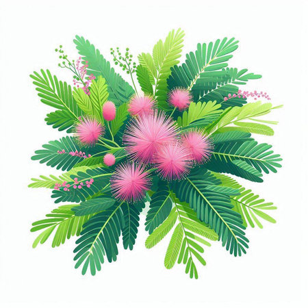 Flower bouquet of mimosa isolated on white background. Vector illustration.のイラスト素材