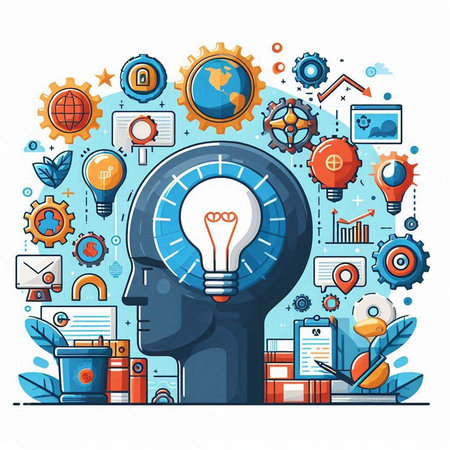 Flat design modern vector illustration concept of creative thinking, brainstorming, creative process, brainstorming.のイラスト素材