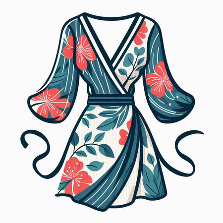 Vector illustration of a woman's dress with floral pattern. Hand drawn style.のイラスト素材