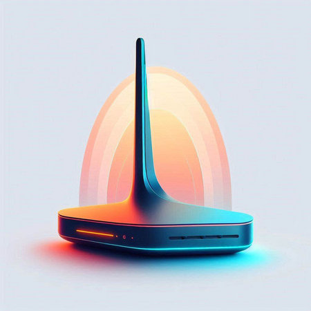 Wireless router. 3d vector illustration. Blue and orange color.のイラスト素材
