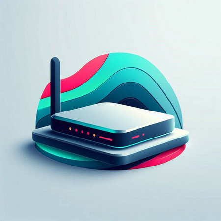 Wireless router with blue and red gradient background. Vector illustration.のイラスト素材