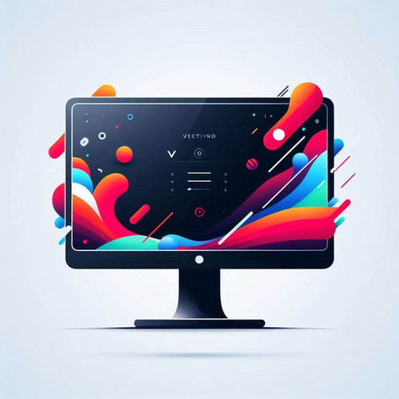 Computer monitor with colorful abstract background. Vector illustration. Eps 10.のイラスト素材