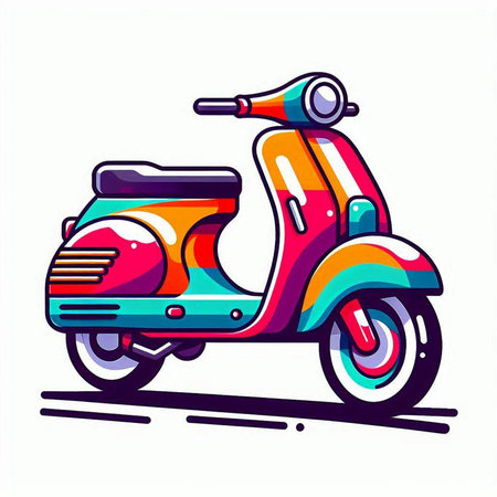 Colorful scooter. Vector illustration isolated on a white background.のイラスト素材