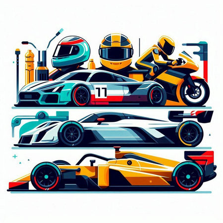 Set of racing cars, karting race, vector illustration.のイラスト素材