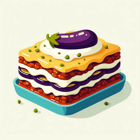 Illustration of lasagna with tomato, cheese and eggplant.のイラスト素材