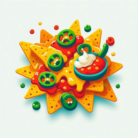 Mexican nachos with chilli sauce. Vector illustration.のイラスト素材