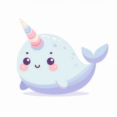 Cute cartoon narwhal isolated on white background. Vector illustration.のイラスト素材