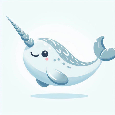 Cute cartoon narwhal isolated on white background. Vector illustration.のイラスト素材