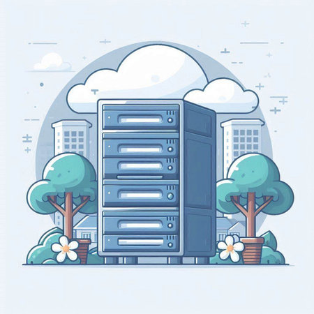 Web Hosting Concept. Vector illustration in flat style. Server and tree.のイラスト素材