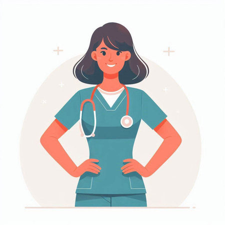 Female doctor in uniform with stethoscope. Vector illustration in flat styleのイラスト素材