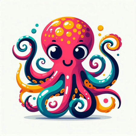 Cartoon octopus isolated on white background. Cute cartoon vector illustration.のイラスト素材