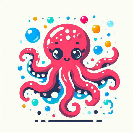 Cute cartoon octopus. Vector illustration of a cute octopus.のイラスト素材