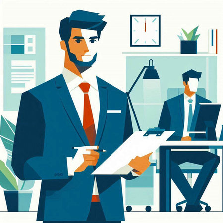 Businessman in office. Vector illustration in flat style. Business concept.のイラスト素材