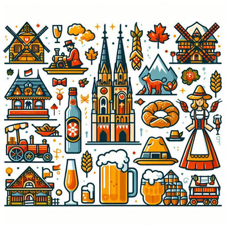 Oktoberfest doodle icons set, vector illustration.のイラスト素材