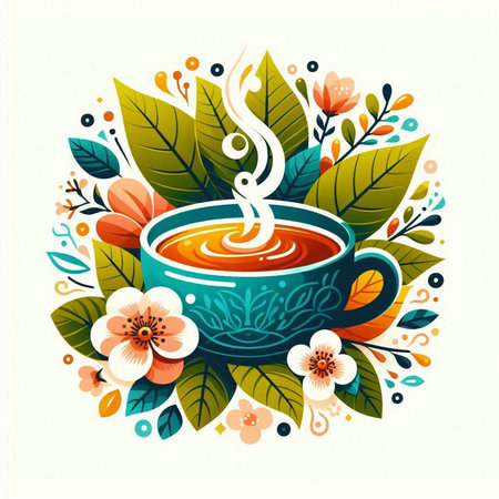 Cup of tea with floral ornament. Vector illustration for your designのイラスト素材