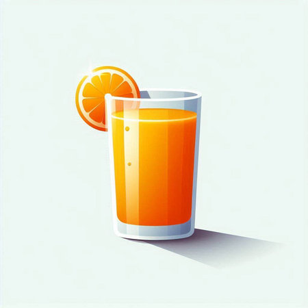 Orange juice in a glass with a slice of orange. Vector illustration.のイラスト素材