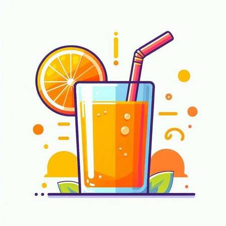 Orange juice in a glass with a straw and a slice of orange. Vector illustration.のイラスト素材