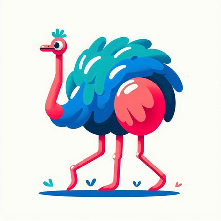Funny cartoon ostrich. Vector illustration isolated on white background.のイラスト素材