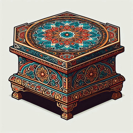 Ancient chest with floral ornament. Vintage style. Colorful vector illustration.のイラスト素材