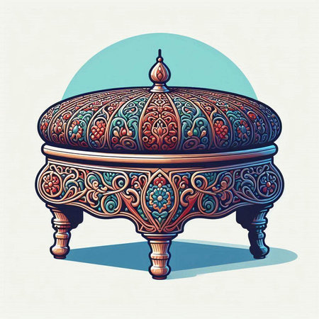 Illustration of a wooden table with oriental ornaments.のイラスト素材