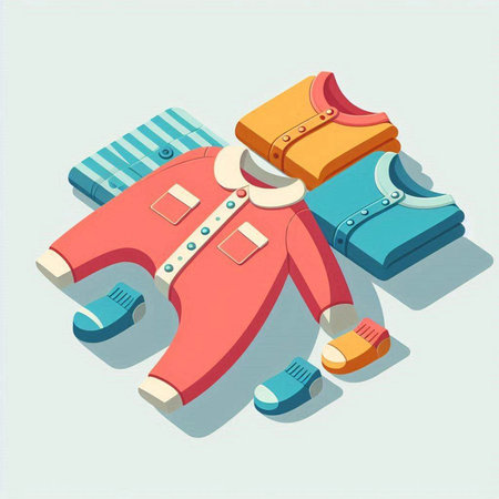 Clothes and accessories for children, vector illustration in flat style.のイラスト素材